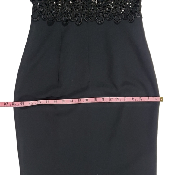 Vintage Black Maxi Dress Size 6 Embroidered Sheer Cut-Out Waist Front Slit 80s - Picture 16 of 16